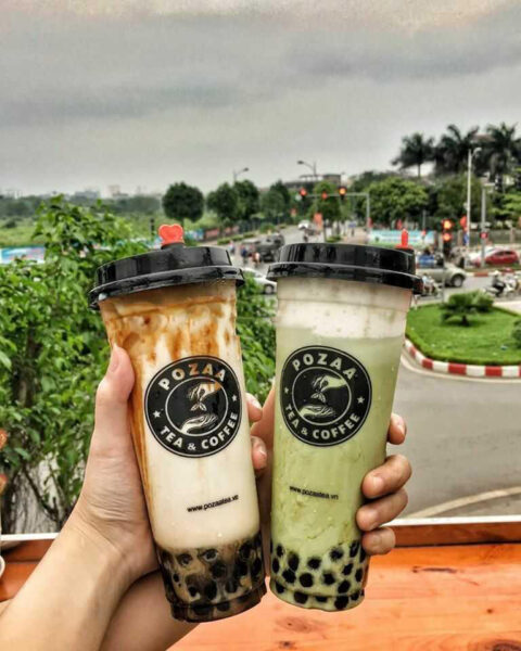hình ảnh trà sữa tự chụp- 2 ly trà sữa hương vị matcha, truyền thống