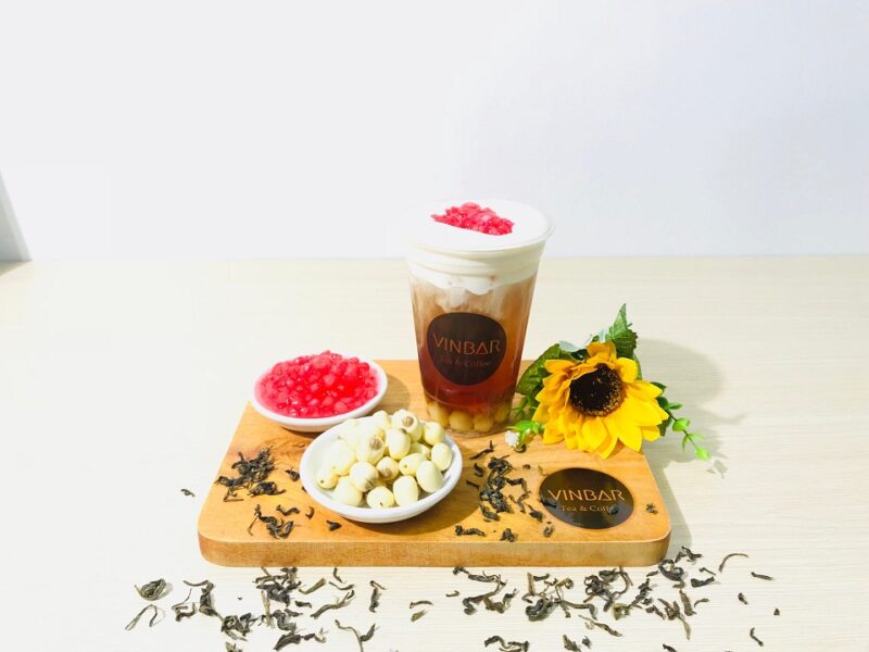 hình ảnh trà sữa tự chụp Vinbar hương vị hạt sen