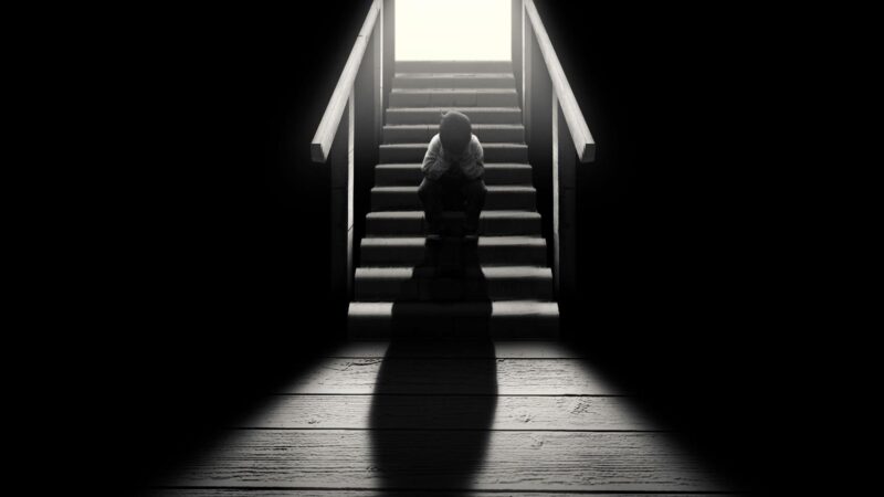 Hình ảnh tuyệt vọng ngồi trên bậc cầu thang