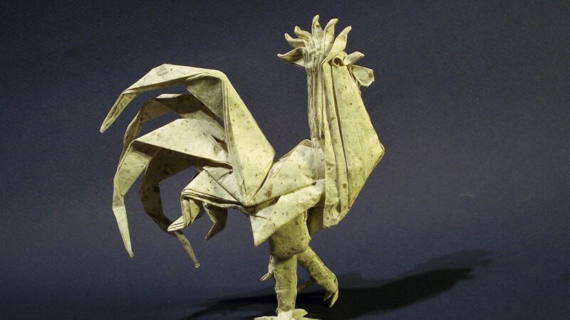 hình nền gà trống origami đơn giản màu tối