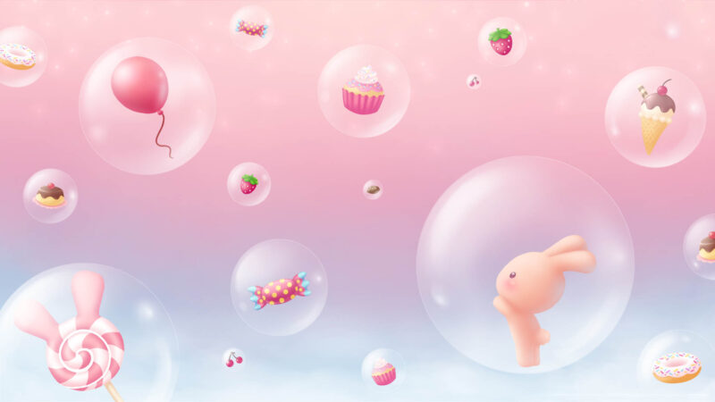 hình nền màu hồng dễ thương kẹo ngọt và con thỏ
