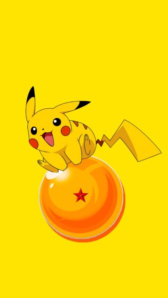 hình nền màu vàng đẹp pikachu ngồi trên quả bóng