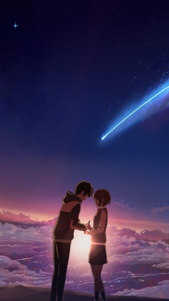 hình nền tình yêu lãng mạn anime cặp đôi trước sao băng