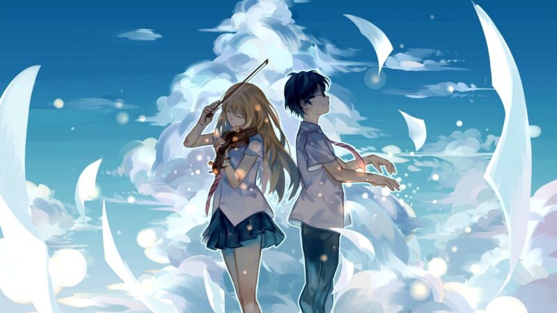 hình nền tình yêu lãng mạn anime cặp đôi chơi guitar