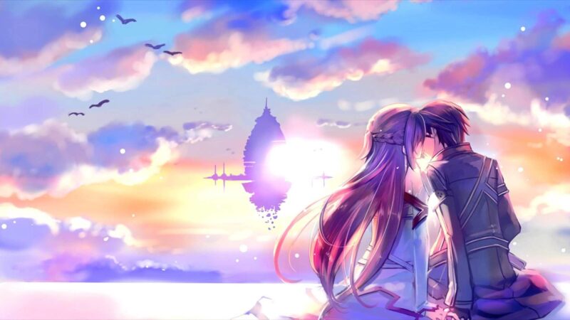 hình nền tình yêu lãng mạn anime hai người hôn nhau