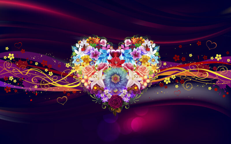 hình nền trái tim đẹp từ hoa đủ màu sắc