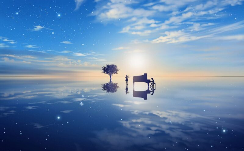 hình nền xanh đẹp âm nhạc, con người giữa bầu trời