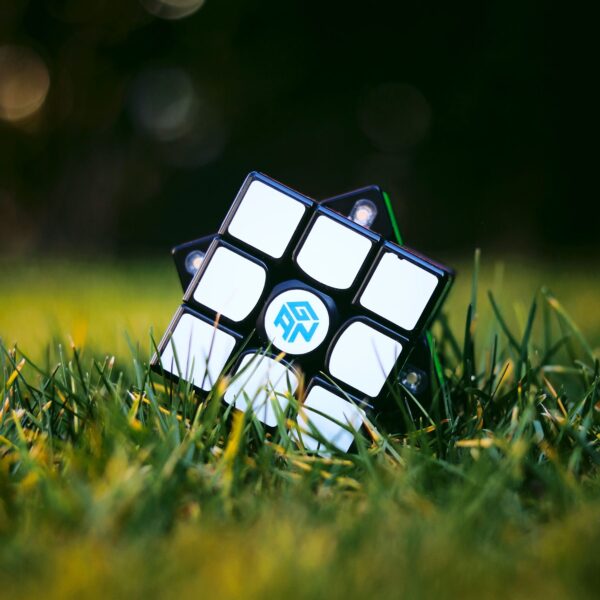 Leber Rubiks Figur auf dem Rasen