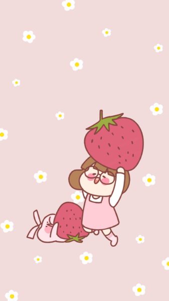 süße süße Zeichnung eines Mädchens und einer Erdbeere