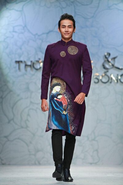 Mẫu áo dài cách tân nam giới màu tím