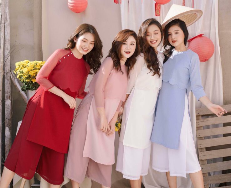 mẫu áo dài cách tân nhiều màu