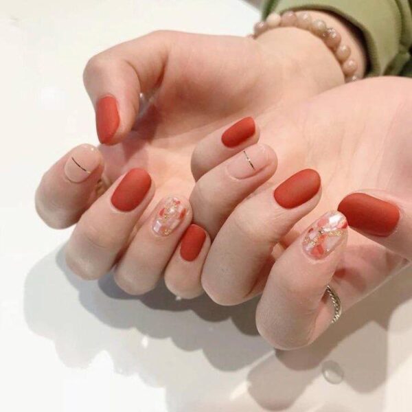 mẫu nail cam nhám lì