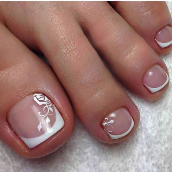 Mẫu nail chân vẽ đầu móng trắng đẹp nhẹ nhàng