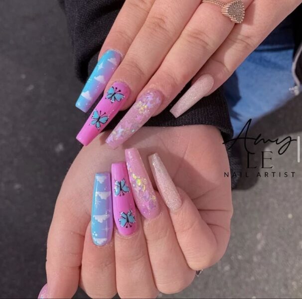 Mẫu nail đám mây dáng móng dài