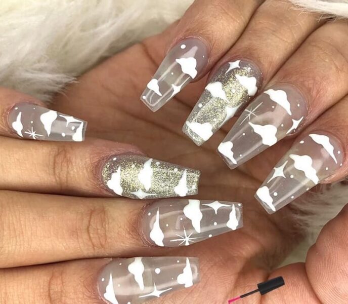 Mẫu nail đám mây phối nhũ