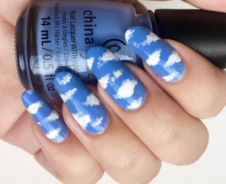 Mẫu nail đám mây sơn bóng