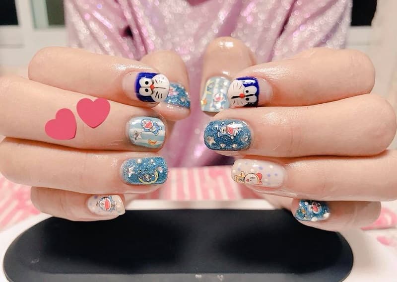 Mẫu nail Doraemon hình vẽ mini