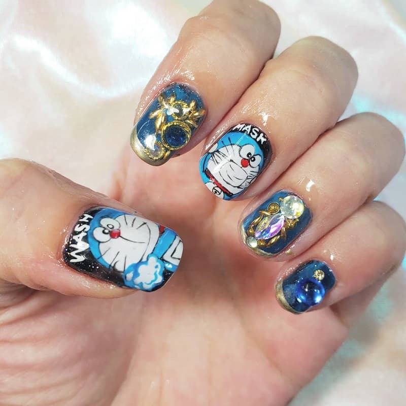 Doraemon Artificial Nails  Móng chân Nghệ thuật sơn móng tay nhũ Móng tay