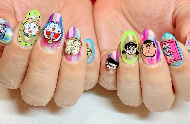 Mẫu nail Doraemon và các bạn