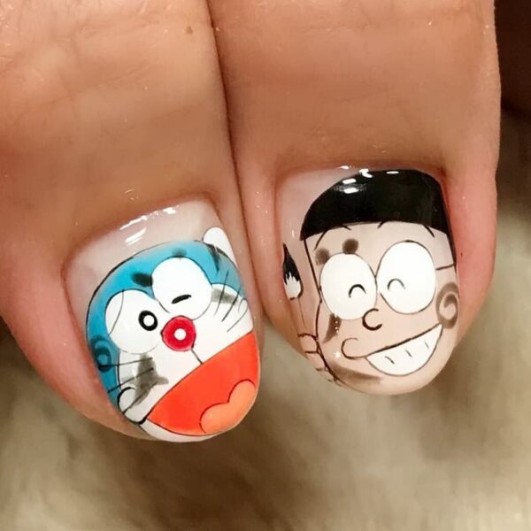 Mẫu nail Doraemon và Nobita