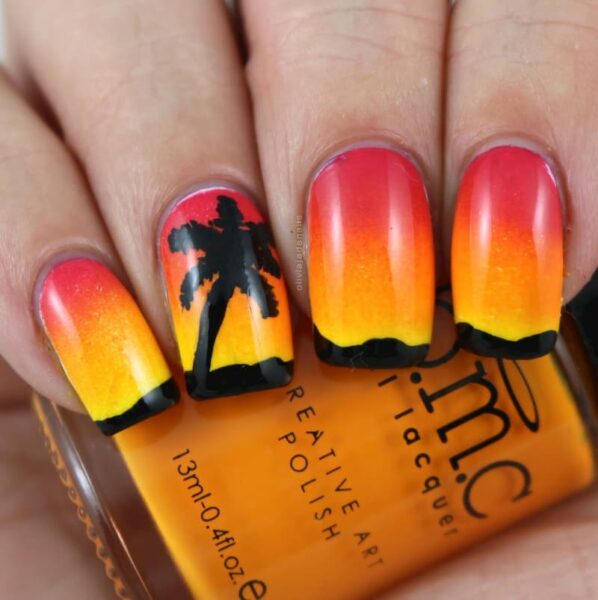 Mẫu nail màu cam họa tiết mùa hè