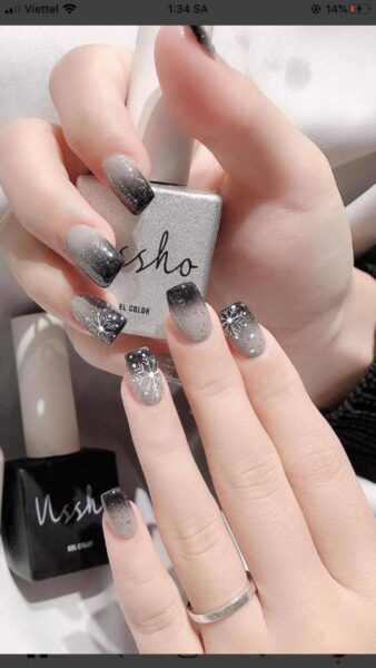 Mẫu nail sơn gel màu xám ombre