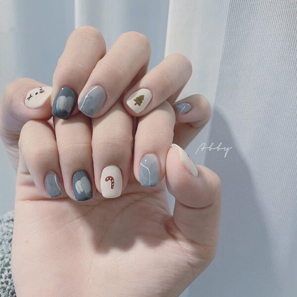 Mẫu nail xanh trắng Hàn Quốc