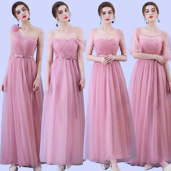 Mẫu váy phù dâu màu hồng nhiều kiểu