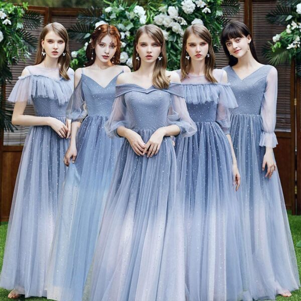 Mẫu váy phù dâu màu xanh ombre