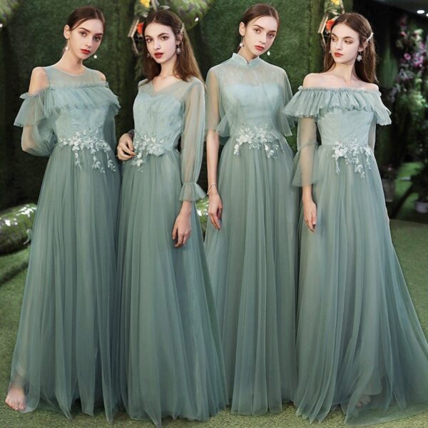 Mẫu váy phù dâu xanh rêu