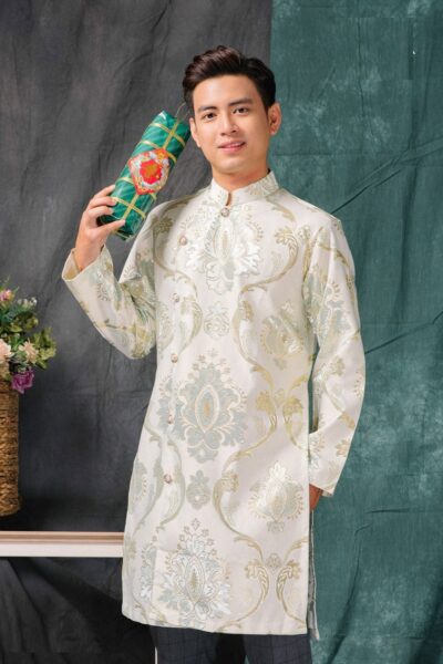 Những mẫu áo dài cách tân nam giới màu trắng hoạt tiết ẩn