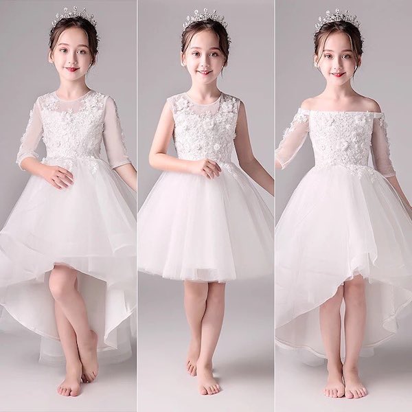 Váy phù dâu màu trắng cho bé gái