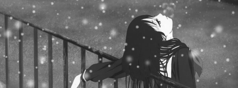 Ảnh bìa đen trắng cô gái dưới tuyết anime