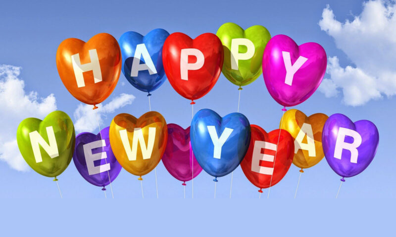 Ảnh chúc mừng năm mới bóng bay chữ nhiều màu