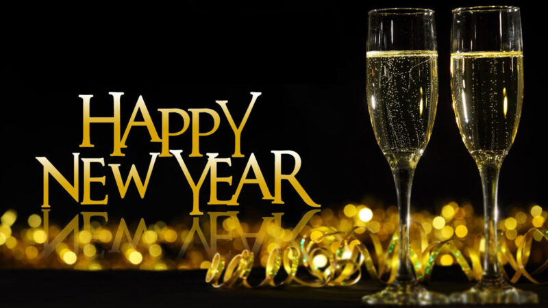 Ảnh chúc mừng năm mới và ly rượu sâm panh