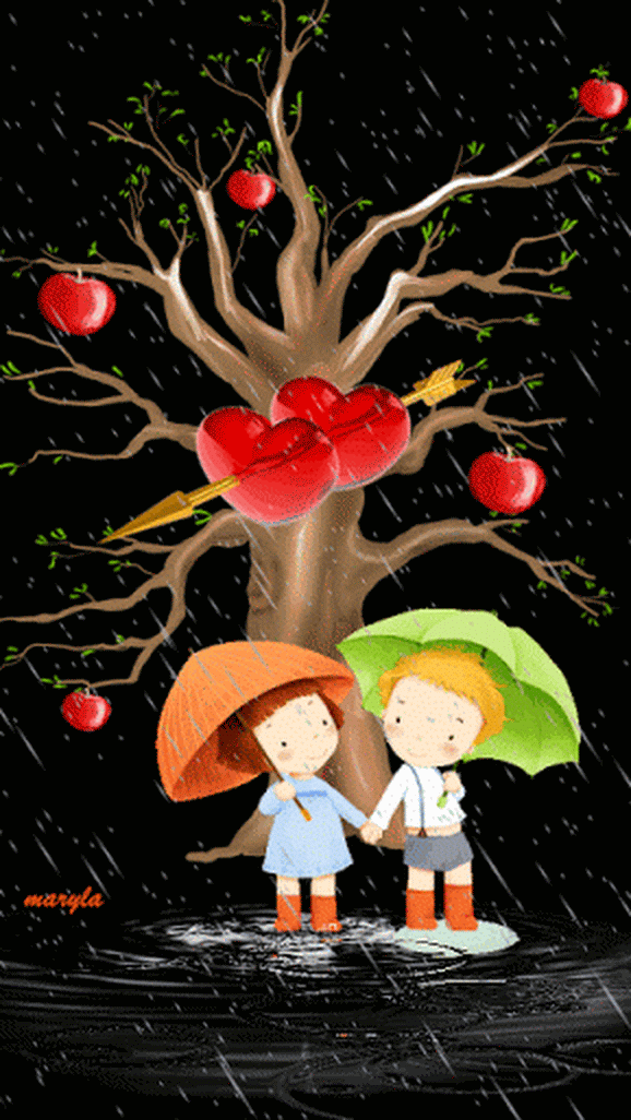Ảnh động tình yêu cho điện thoại - cặp đôi che ô dưới mưa
