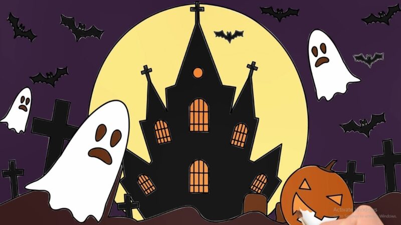 Ảnh Halloween dễ thương - lâu đài ma ám