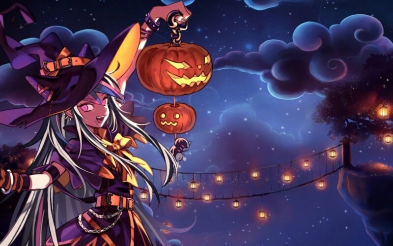 Ảnh Halloween dễ thương - phù thủy halloween cầm đèn bí ngô