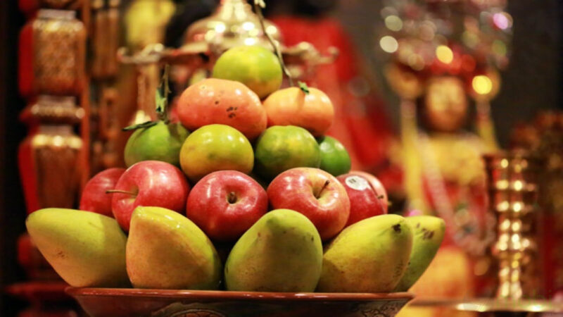 ảnh mâm ngũ quả xếp hoa rất đẹp