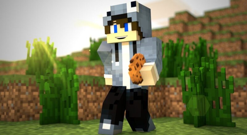 Ảnh Minecraft 3D cầm bánh quy