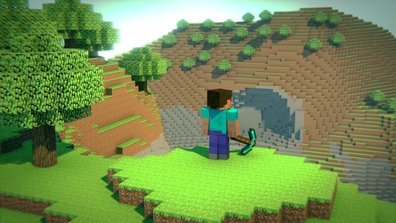 Ảnh Minecraft 3D cầm rìu xanh