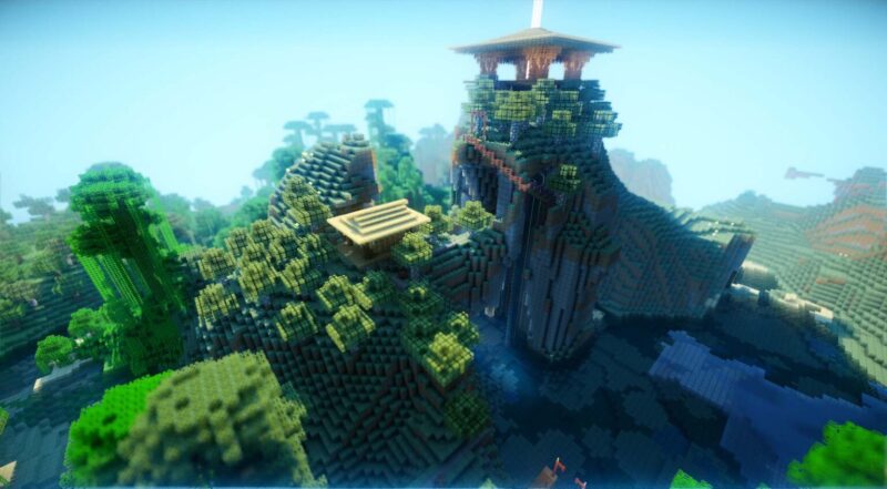 ảnh minecraft 3D ngôi nhà trên đỉnh đồi