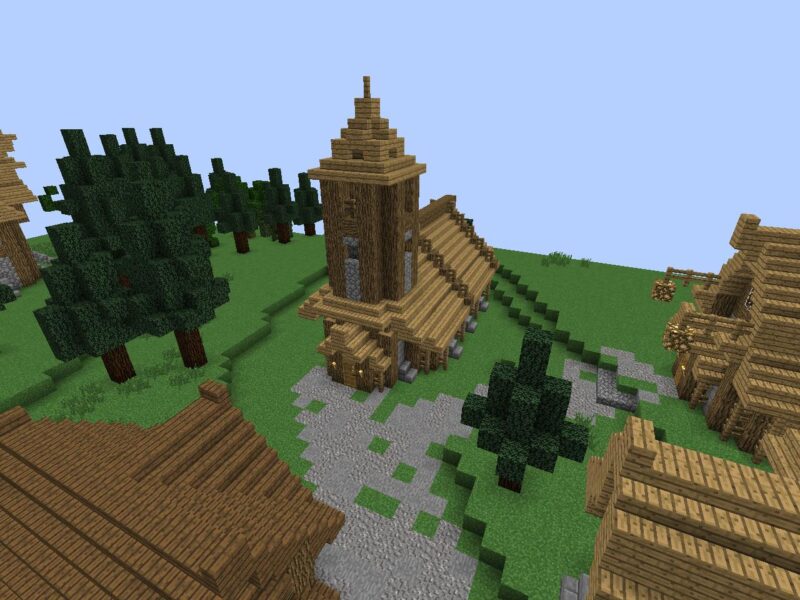 ảnh minecraft 3D nhà gỗ trên đồi