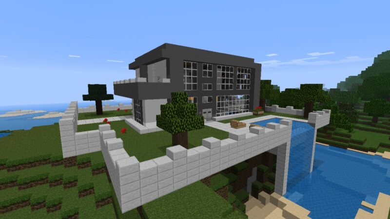 ảnh minecraft 3D nhà phong cách hiện đại