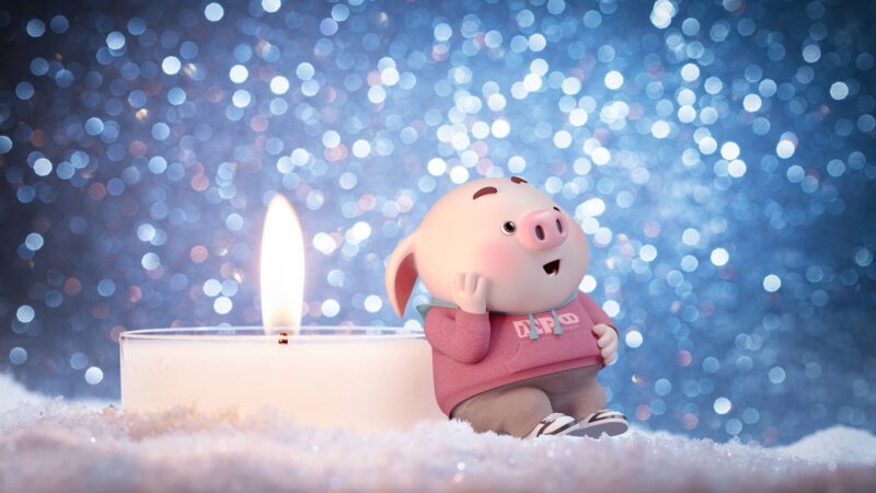 ảnh nền facebook cute heo con bên đèn cầy