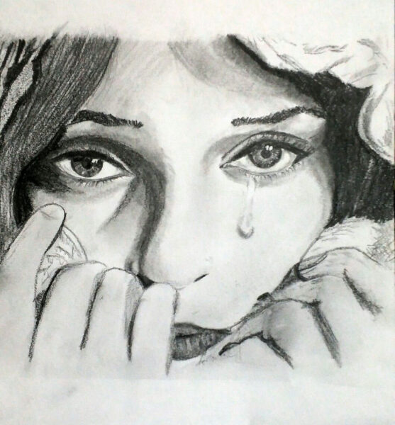 ảnh nước mắt rơi qua tranh vẽ