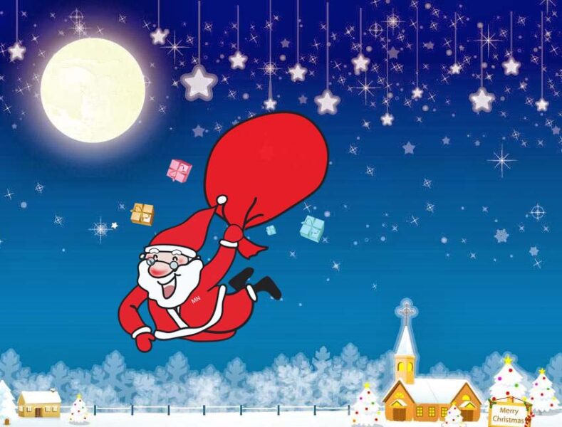 ảnh ông già Noel bay nhờ túi quà