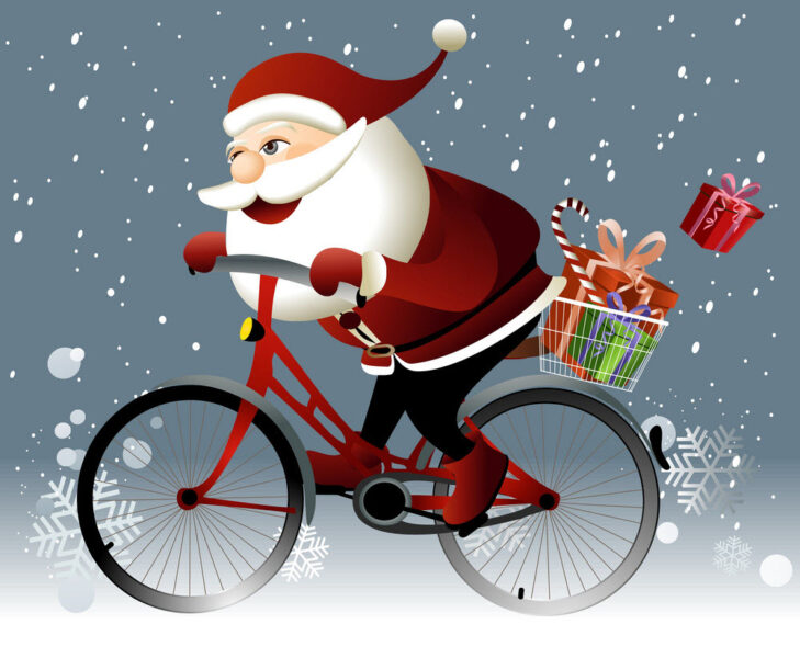 ảnh ông già Noel đạp xe đi tặng quà