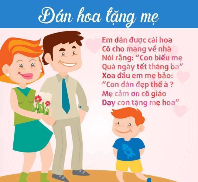 Hình ảnh thơ hay cho bé, bài thơ Dán hoa tặng mẹ