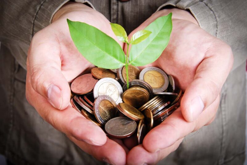 Ảnh tiền đồng xu trong bàn tay